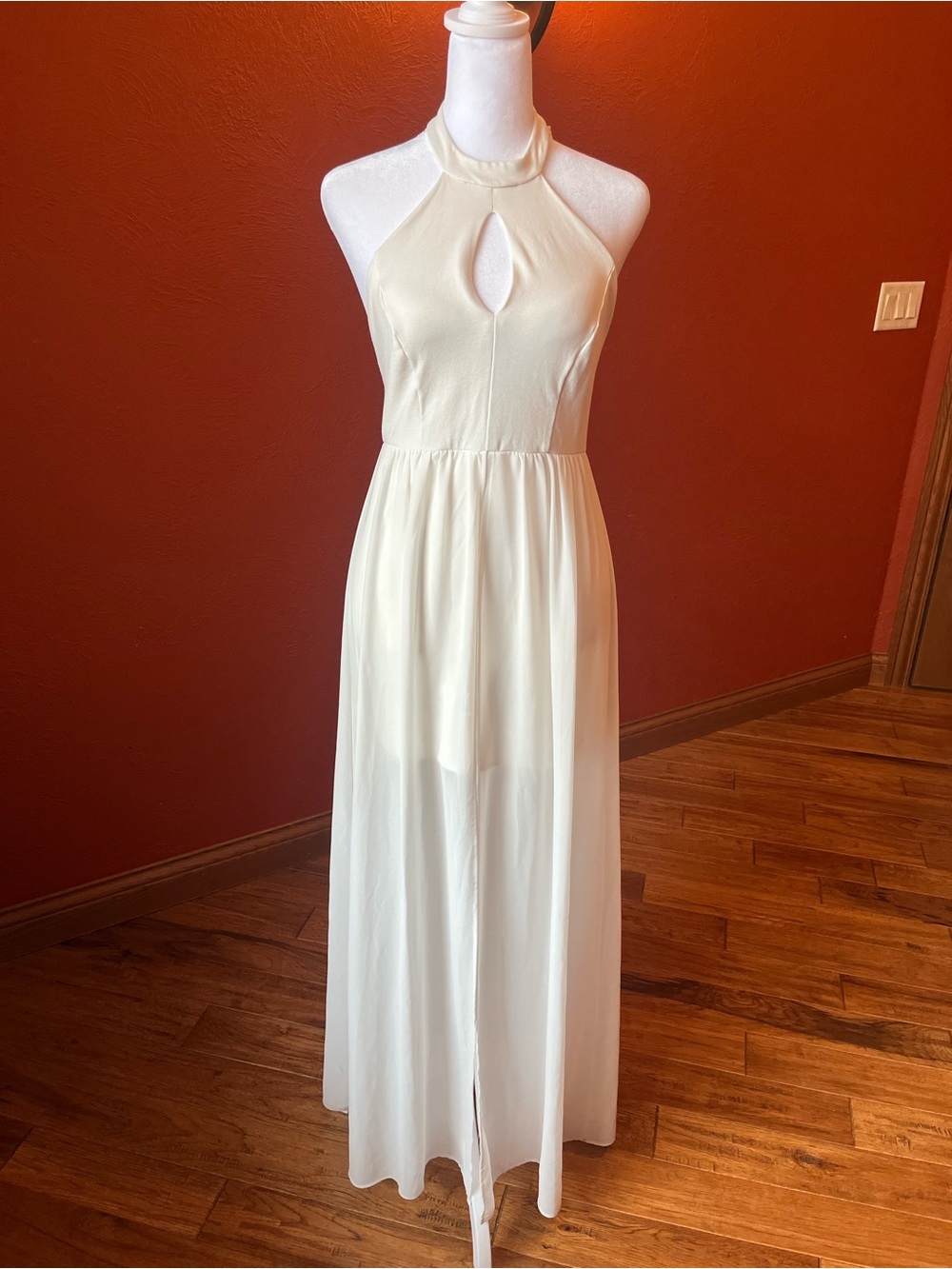 Lulu's Cream Halter Keyhole Maxi Dress